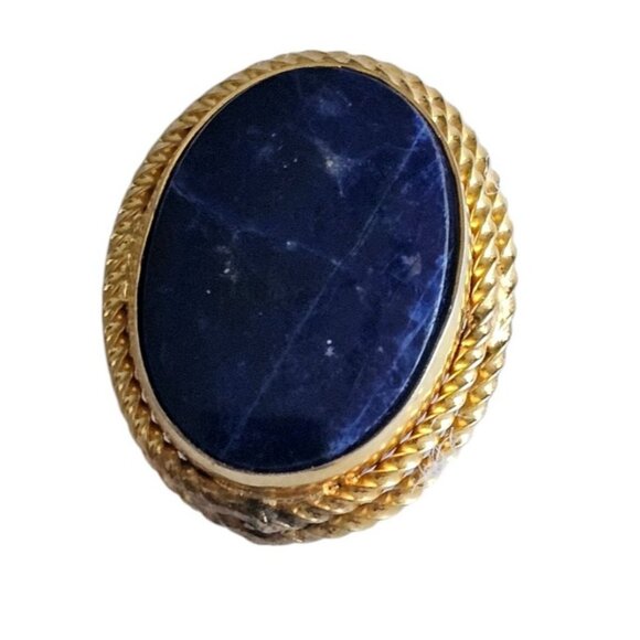 Vintage Brooch With  Blue Sodalite Cabochon & Rope Detail pin - Picture 1 of 4